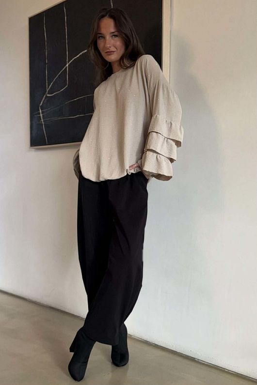 Stella Micro Stud Ruffle Blouse Stone